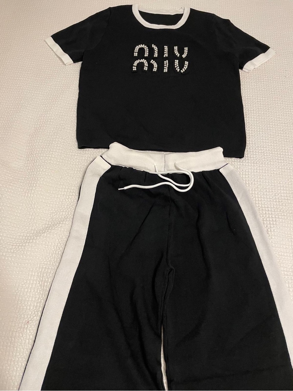 Miu Miu Black & White Two-Piece Knit Trousers Set